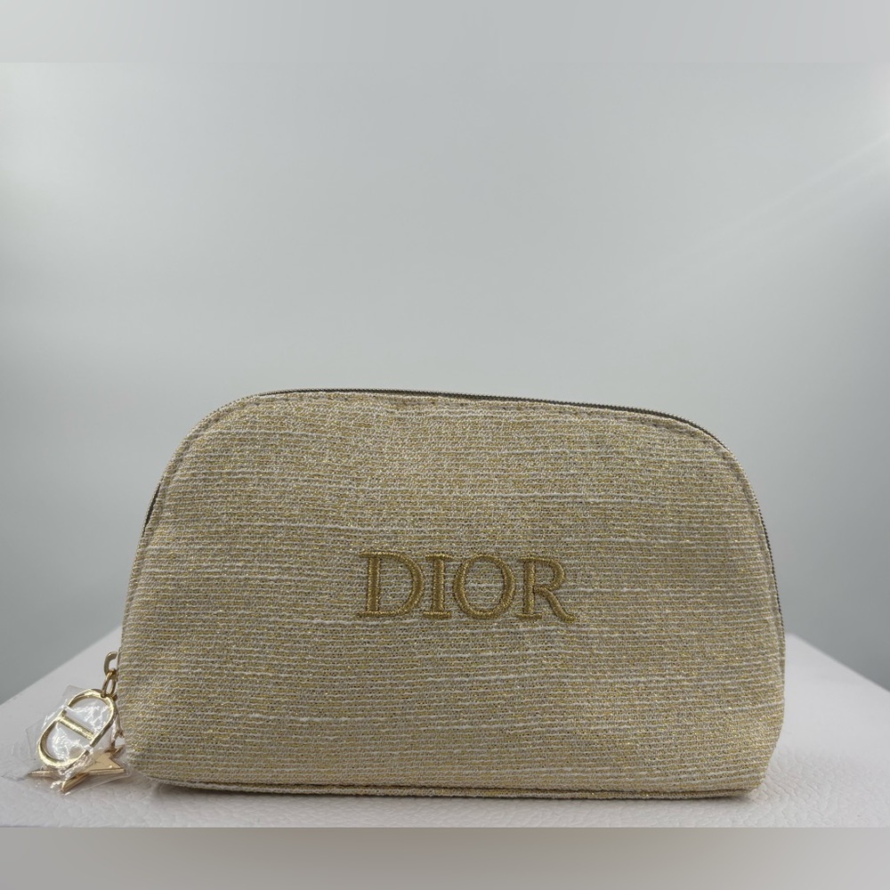 NWT Dior 2024 Beauty Gold glitter holiday zip pouch travel bag luxury gift